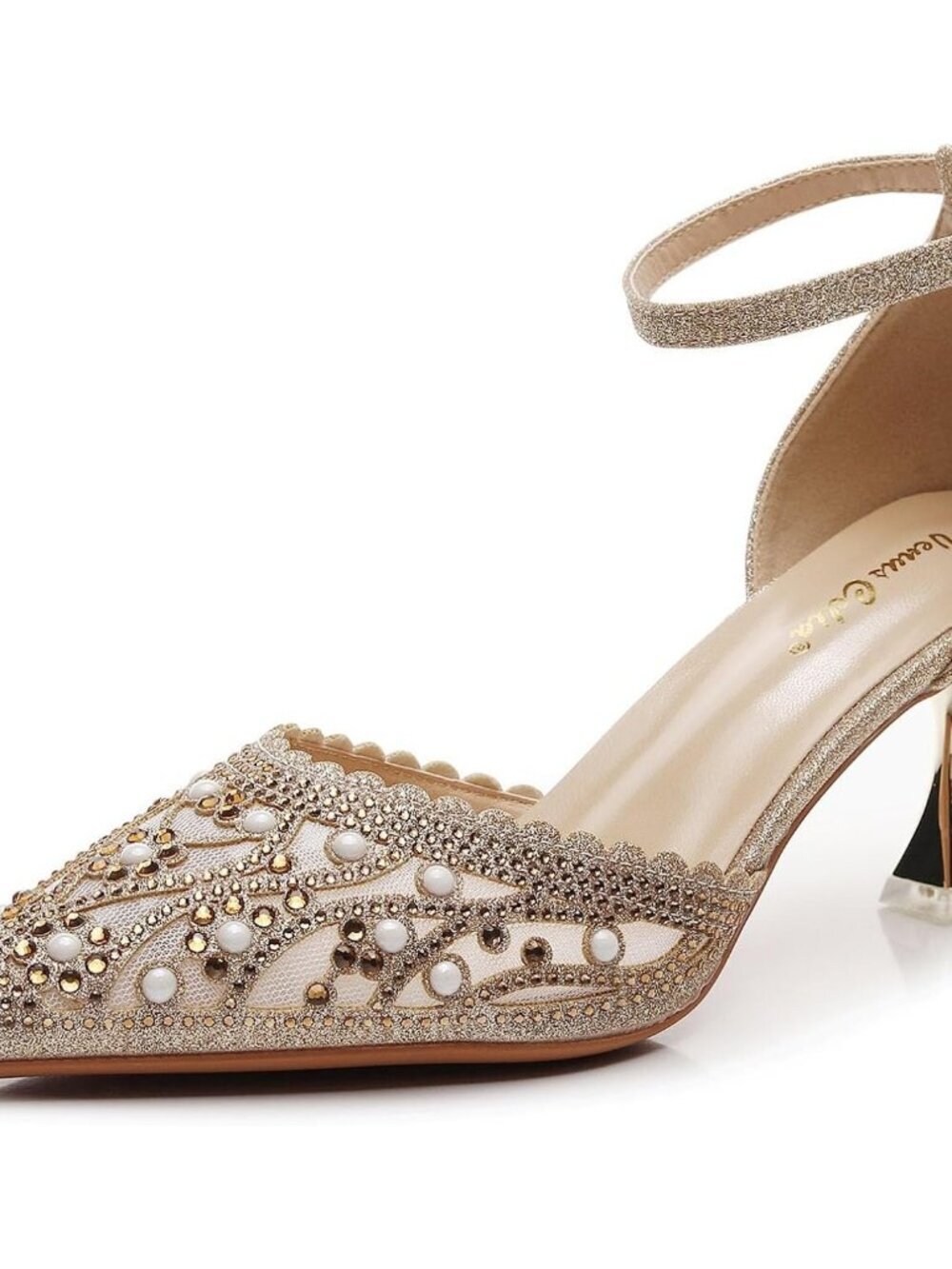 Women's Gold Platform Shining Lady Slingback Pump Shoe With Ankle Buckle